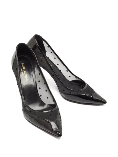 Pre-owned Saint Laurent Patent Leather Polka-dot Mesh Pumps