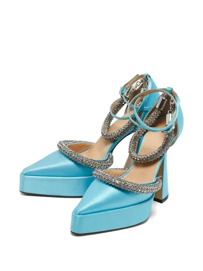 Pre-owned Mach&mach 130mm Crystal-embellished Heeled Sandals In Blue