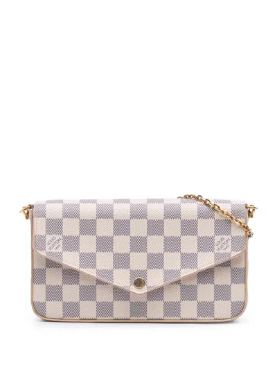 Pre-owned Louis Vuitton 2018 Damier Azur Pochette Felicie Crossbody Bag In White