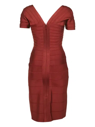 Pre-owned Herve Leger Bandage Short-sleeve Midi Dress In Red