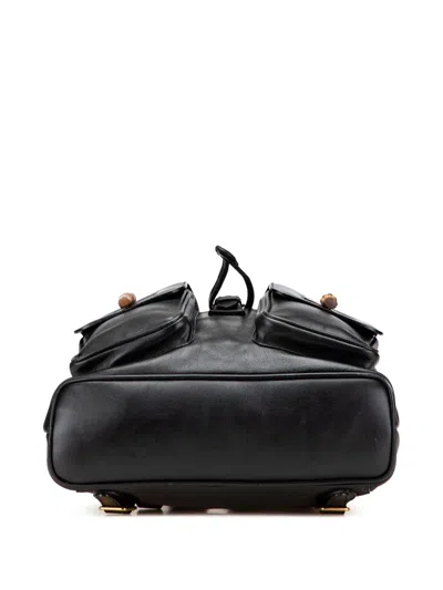 Pre-owned Gucci 20th Century Calfskin Bamboo Drawstring Backpack In Black