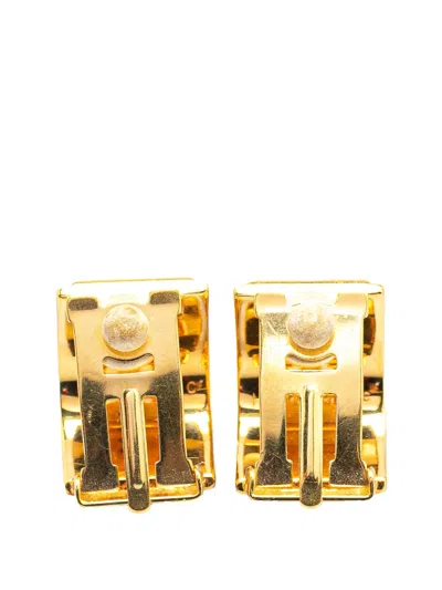 Pre-owned Hermes 1990-2010 Enamel Cloisonne Flower Clip On Earrings Costume Earrings In Yellow