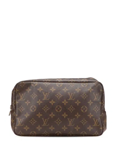 Pre-owned Louis Vuitton 1987 Monogram Trousse Toilette 28 Clutch Bag In Brown