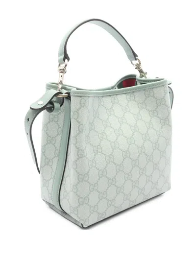 Pre-owned Gucci 2016-2025 Small Gg Supreme Emblem Bucket Bag Satchel In Green