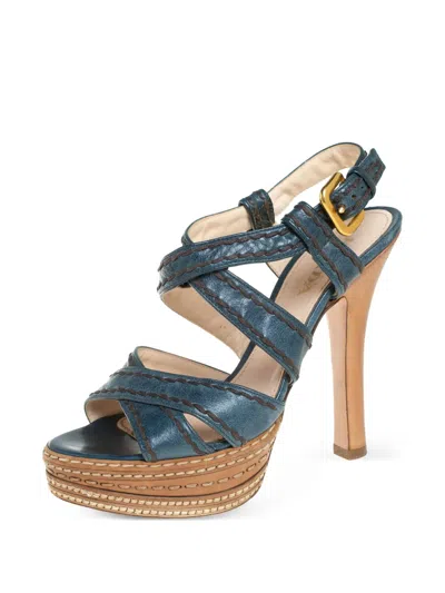 Pre-owned Prada 120mm Platform Cross-strap Sandals