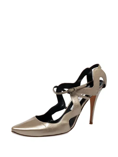 Pre-owned Manolo Blahnik Cut-out Metallic Sandals In Neutral