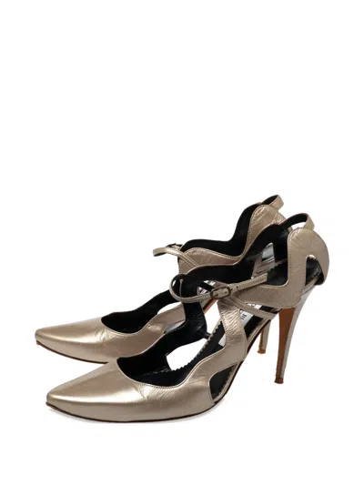 Pre-owned Manolo Blahnik Cut-out Metallic Sandals In Neutral