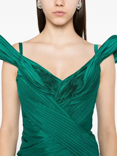 Tarik Ediz Pleated-shoulder Maxi Dress In Green