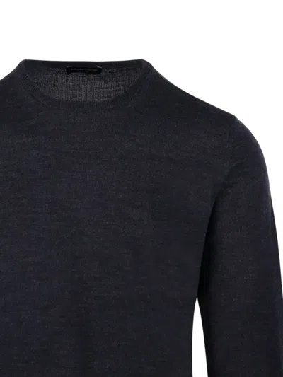 Roberto Collina Ribbed Round Neck Sweater With Long Sleeves In Blue