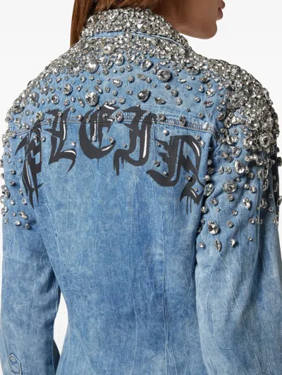 Philipp Plein Crystal-embellished Denim Maxi Dress In Multi