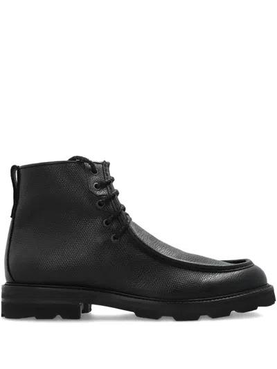 Brioni Lace-up Textured Leather Biker Boots In Black