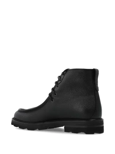 Brioni Lace-up Textured Leather Biker Boots In Black