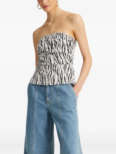Rotate Birger Christensen Zebra-print Strapless Top In White
