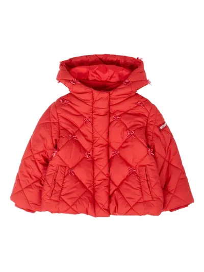 Monnalisa Quilted Bow-detail Jacket In Red