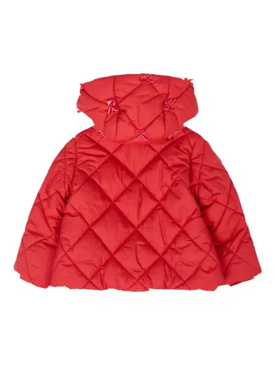 Monnalisa Quilted Bow-detail Jacket In Red