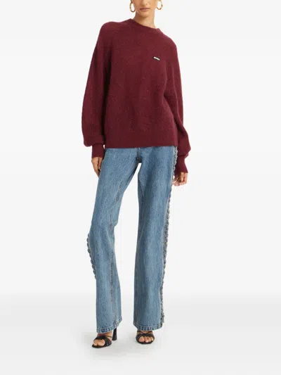 Rotate Birger Christensen Logo-patch Balloon-sleeve Knitwear In Burgundy