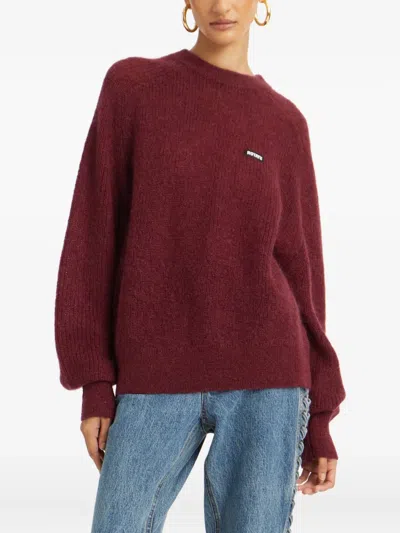 Rotate Birger Christensen Logo-patch Balloon-sleeve Knitwear In Burgundy
