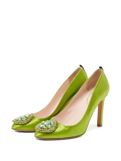 Pre-owned Sjp By Sarah Jessica Parker 100mm Satin Crystal-embellished Pumps