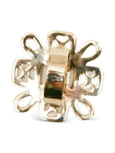 Pre-owned Chanel Crystal-embellished Flower-motif Ring