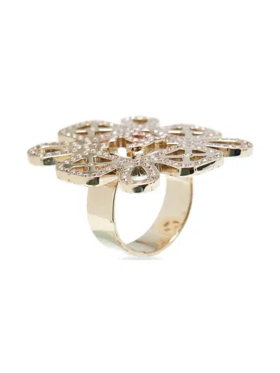 Pre-owned Chanel Crystal-embellished Flower-motif Ring
