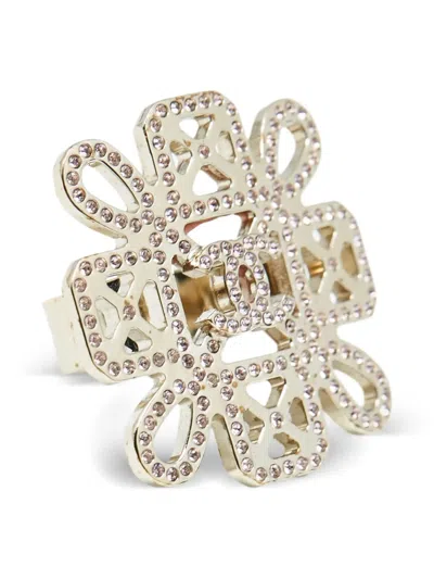 Pre-owned Chanel Crystal-embellished Flower-motif Ring