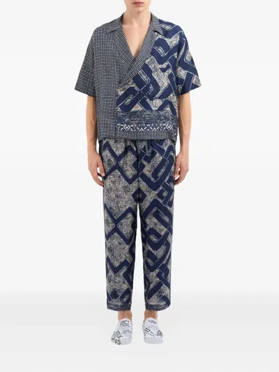 Pierre-louis Mascia Geometric-print Drawstring Trousers In Blue