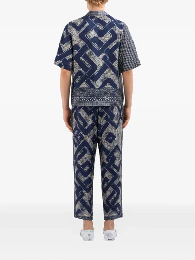 Pierre-louis Mascia Geometric-print Drawstring Trousers In Blue