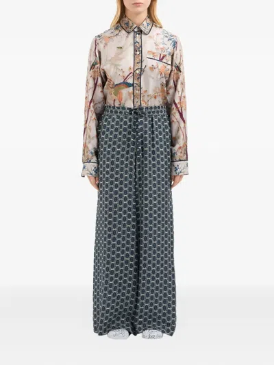 Pierre-louis Mascia Aloe Geometric-print Drawstring Trousers In Multi