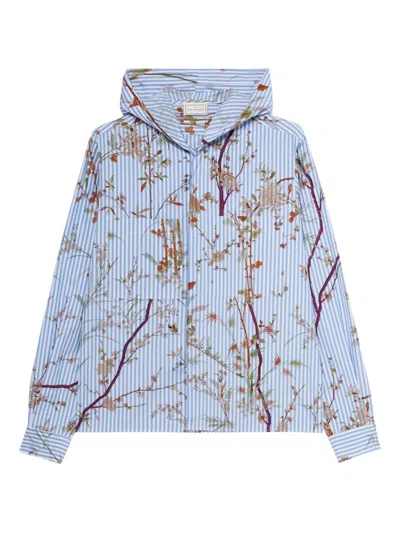 Pierre-louis Mascia Floral-print Hooded Shirt In Blue