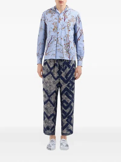 Pierre-louis Mascia Floral-print Hooded Shirt In Blue
