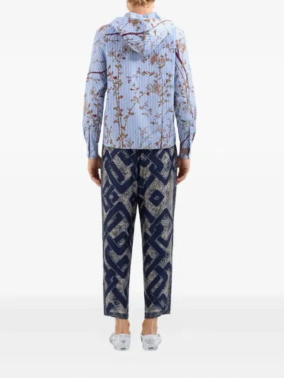 Pierre-louis Mascia Floral-print Hooded Shirt In Blue