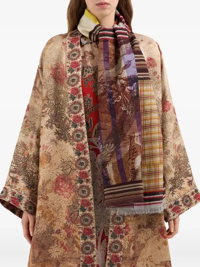 Pierre-louis Mascia Patchwork Striped Scarf In Brown