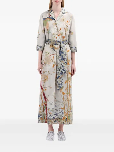 Pierre-louis Mascia Diomedes Bird-print Belted Shirt Dress In Multi