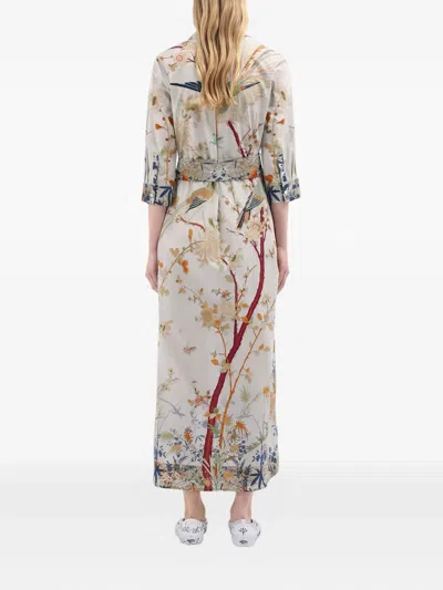 Pierre-louis Mascia Diomedes Bird-print Belted Shirt Dress In Multi