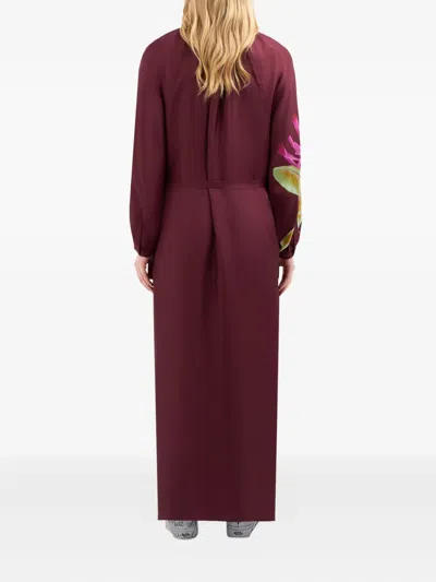 Pierre-louis Mascia Floral-print Organic Silk Maxi Shirtdress In Burgundy