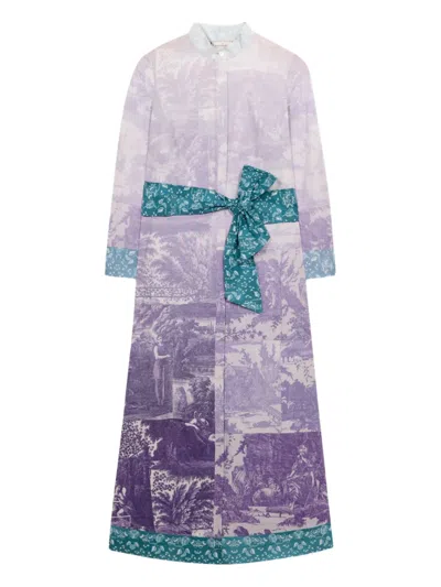 Pierre-louis Mascia Diomedes Landscape-print Belted Shirt Dress In Purple
