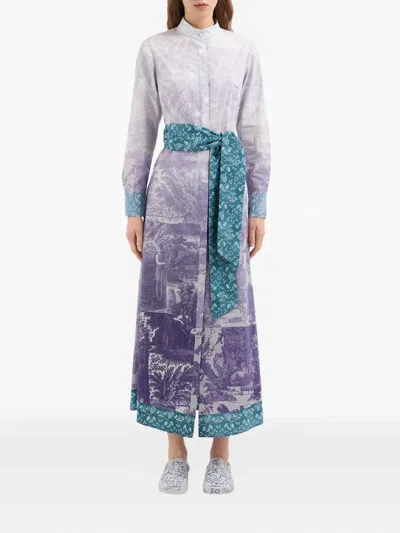 Pierre-louis Mascia Diomedes Landscape-print Belted Shirt Dress In Purple