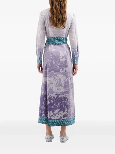 Pierre-louis Mascia Diomedes Landscape-print Belted Shirt Dress In Purple