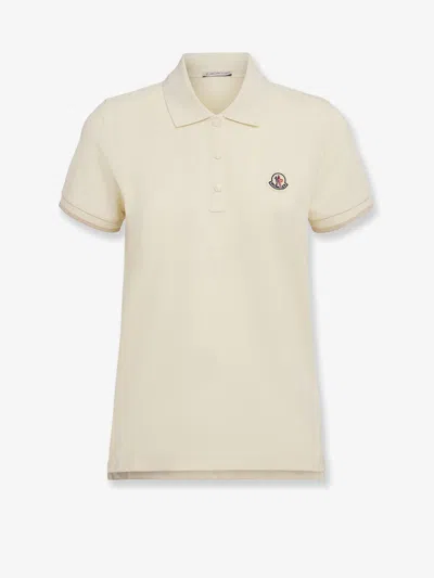 Moncler Women Cotton Polo Shirt With Iconic Patch In Neutral