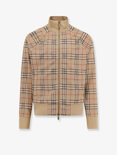 Burberry Beige Sweatshirt With Check Motif In Jacquard