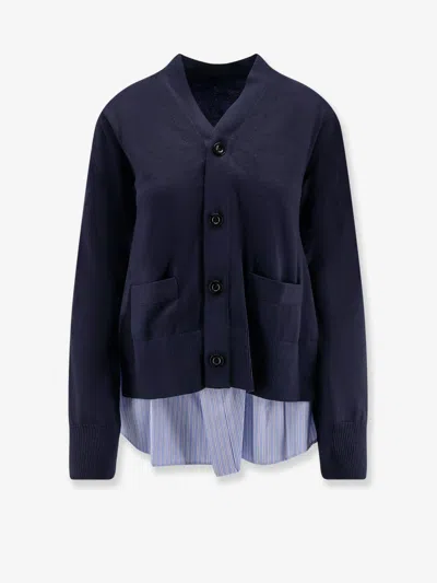 Sacai Cotton Cardigan With Mesh Inserts