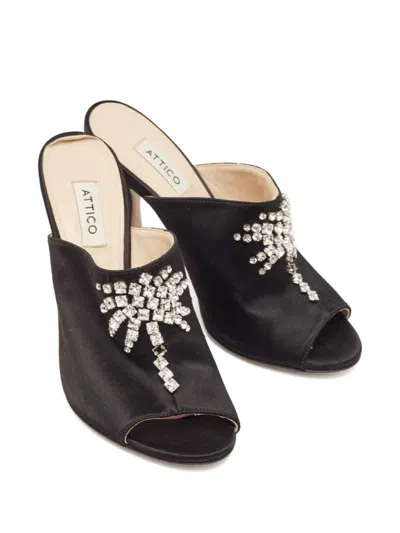 Pre-owned Attico 100mm Crystal-embellished Satin Mules