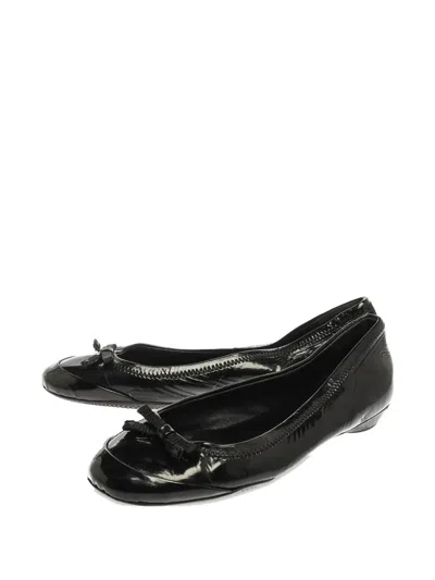 Pre-owned Prada Bow-detail Patent-leather Ballet Flats