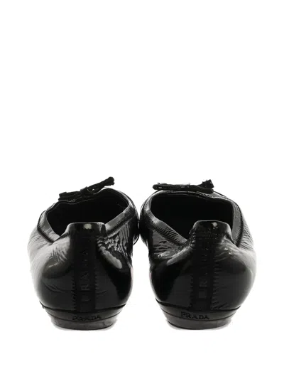 Pre-owned Prada Bow-detail Patent-leather Ballet Flats