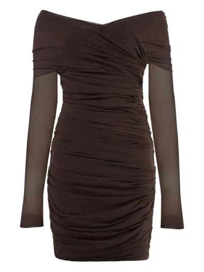 Philosophy Di Lorenzo Serafini Draped Long-sleeves Party Dress In Brown