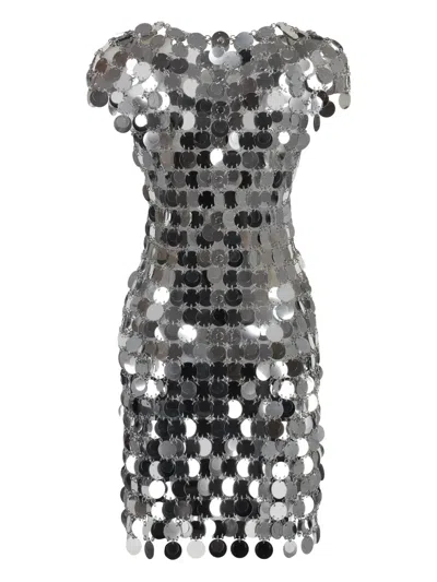 Rabanne Black Maxi Sequins Mini Dress In Silver