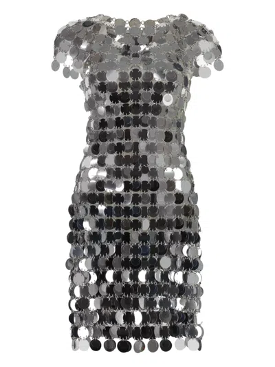 Rabanne Black Maxi Sequins Mini Dress In Silver