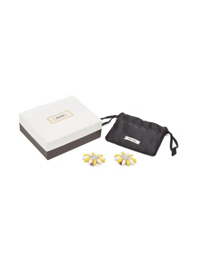 Pre-owned Miu Miu Crystal-embellished Floral-motif Earrings