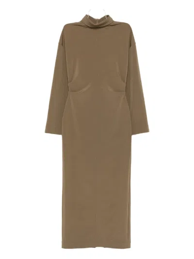 Nanushka Jamson Draped Turtleneck Midi Dress In Brown