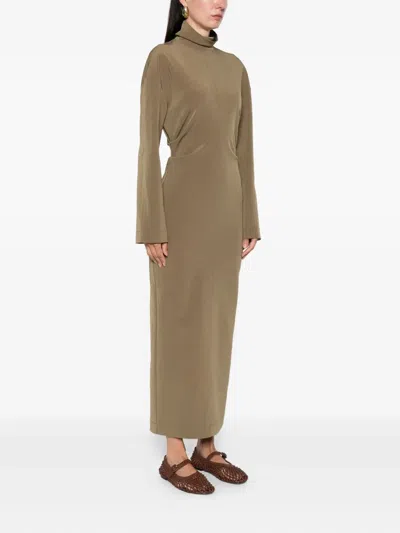 Nanushka Jamson Draped Turtleneck Midi Dress In Brown